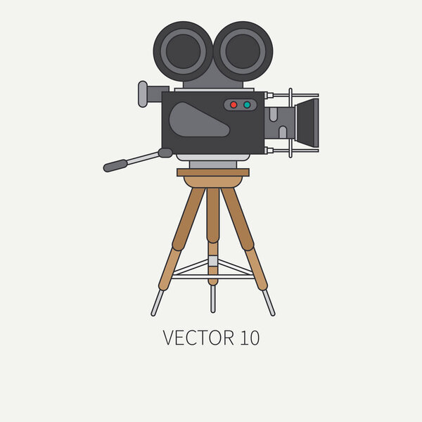 Line flat color vector icon elements of filmmaking and multimedia - 35mm film camera. Cartoon style. Cinema. Vector illustration and element for your design and wallpaper. Collection. Screenplay.