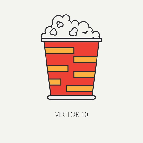 Linha plana cor vetor ícone elementos da cultura pop cinema teatro - balde pipoca. Estilo dos desenhos animados. Cinema. Ilustração vetorial e elemento para o seu design e papel de parede. Coleção. Argumento. Milho . — Vetor de Stock