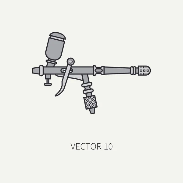 Ícone de vetor de cor plana de linha de instrumentos de desenho para aerografia. Estilo dos desenhos animados. Desenho. Escova. Arte. Ilustração e elemento para o seu design. Clipart. Compressor de ar. Industrial. Pulverizar. Logótipo . — Vetor de Stock