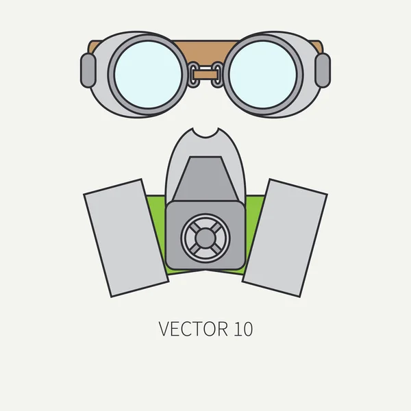 Linie flache Farbvektorsymbol der Zeicheninstrumente für die Aerographie - Atemschutzmaske, Brille. Cartoon-Stil. Zeichnung. Airbrushs. Illustration und Element für Ihr Design. Industrieklippe. Logo. — Stockvektor