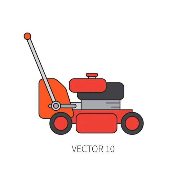 Line flat color vector icon garden tool - lawn mower. Cartoon style. Vector illustration and element for your design and wallpaper. — Stock Vector