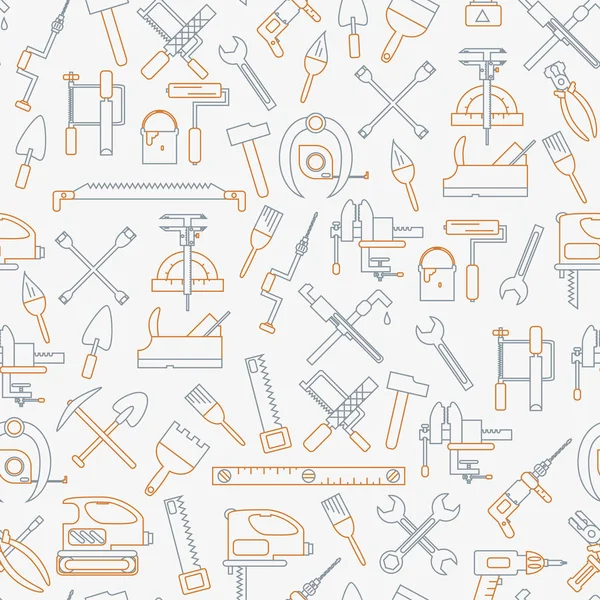 Kesintisiz çizgi deseni ile çalışan araçlar inşaat, Bina ve ev onarım simgeler için. Vektör çizim. Tasarım öğeleri. El iş araçları koleksiyonu. Grafik doku tasarım duvar kağıdı için
