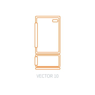 Çizgi düz vektör mutfak eşyaları simgeler - buzdolabı. Çatal bıçak takımı araçları. Karikatür tarzı. Şekil ve tasarımınız için öğe. Gıda hazırlama aygıtları. Mutfak. Ev. Yemek. Aşçı. Buzdolabı.