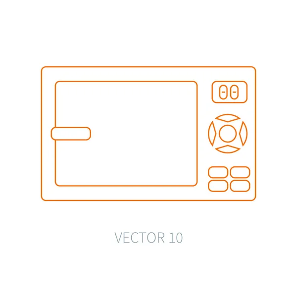 Linea piatto icone utensili da cucina vettoriale microonde. Utensili per posate. Stile cartone animato. Illustrazione ed elemento per il vostro design. Attrezzature per la preparazione del cibo. In cucina. La famiglia. Cucino. Cuoco. Stufa . — Vettoriale Stock