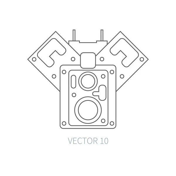 Línea plana vector icono coche reparación parte bloque de cilindros. Elementos del motor de combustión interna. Industrial. Estilo de dibujos animados. Ilustración y elemento para el diseño. Monocromo. Servicio automático. Mantenimiento . — Vector de stock