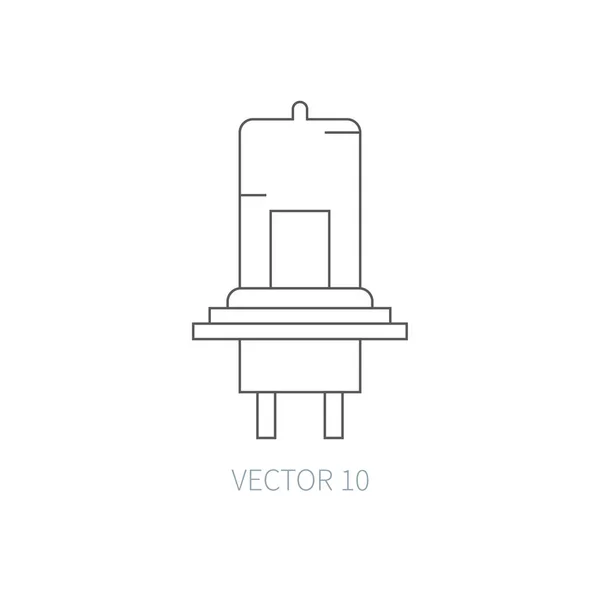 Linie flache Vektor-Symbol Auto Reparatur-Teil - elektrische Lampe. Elemente des Verbrennungsmotors. Industrie. Cartoon-Stil. Illustration und Element für Ihr Design. Monochrom. Auto-Service. Wartung. — Stockvektor