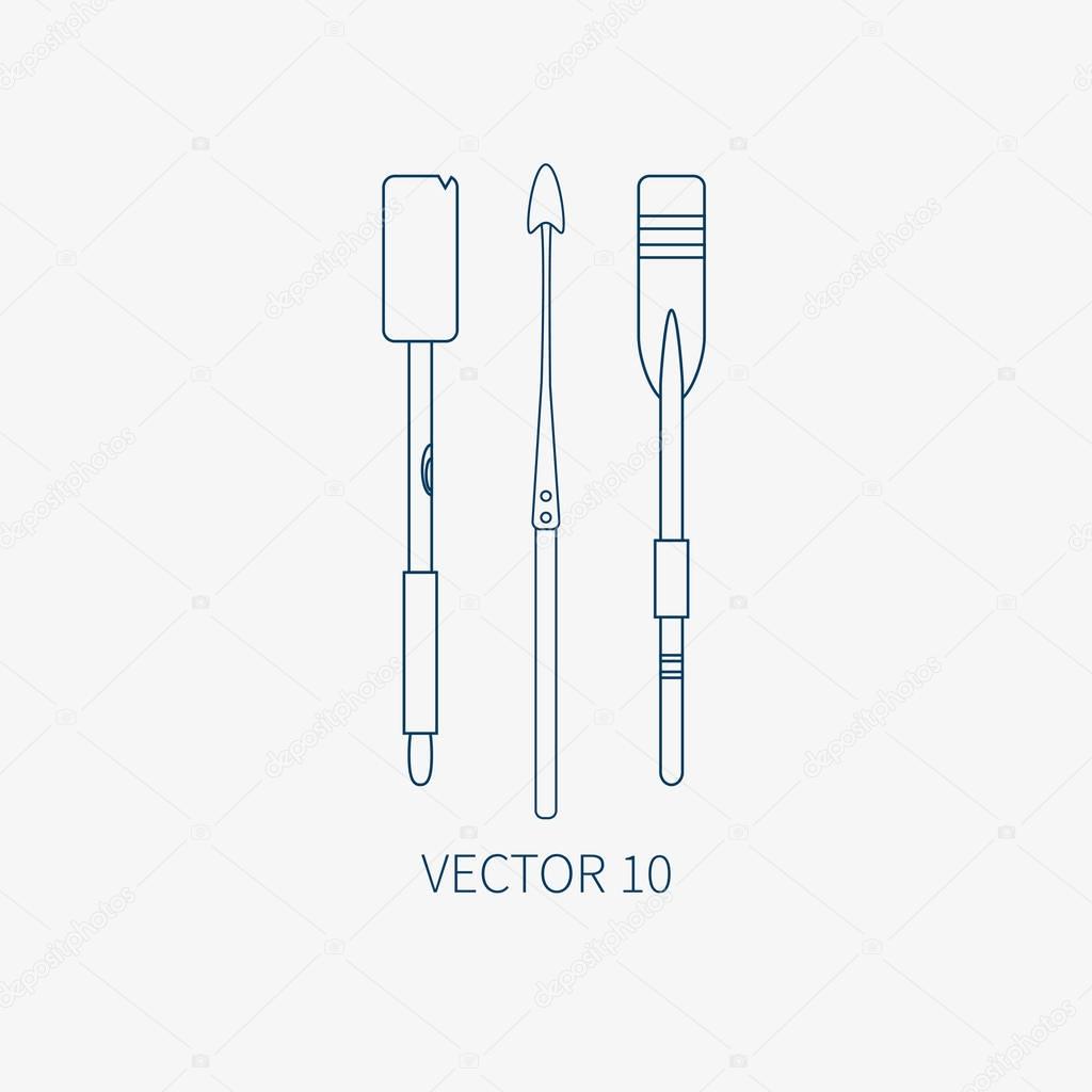 Line flat vector marine icon with nautical design elements - harpoon and paddle. Cartoon style. Illustration , element for your design. Sea adventures. Ocean. Naval. Navigation. Maritime. Vintage.