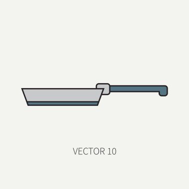 Düz renk vektör mutfak eşyaları simgeler line - pan. Çatal bıçak takımı araçları. Karikatür tarzı. Şekil ve tasarımınız için öğe. Gıda hazırlama aygıtları. Mutfak. Ev. Yemek. Aşçı. Fry.