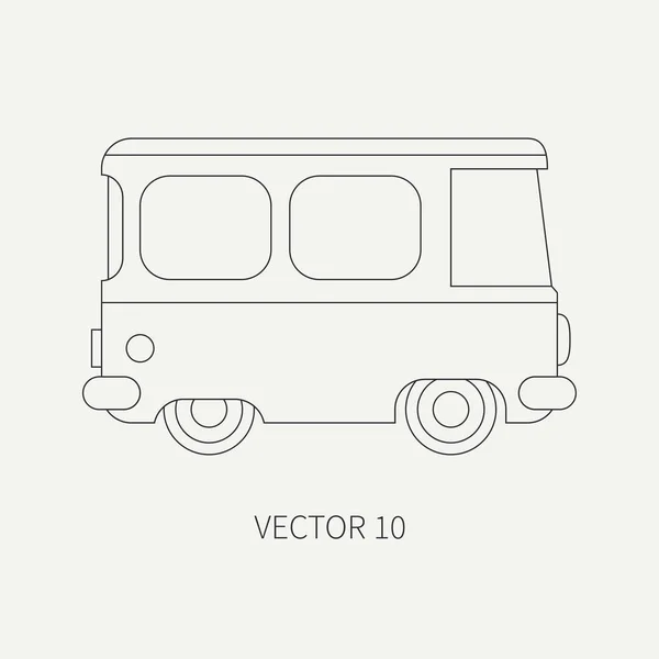 Linie plat simplu vector pictograma microbuz masina de taxi. Vehicul comercial. Desene animate stil vintage. Transportul. Călătoresc în dubă de familie. Excursie pe distanțe lungi. Drumul. Ilustrație și element pentru designul tău . — Vector de stoc
