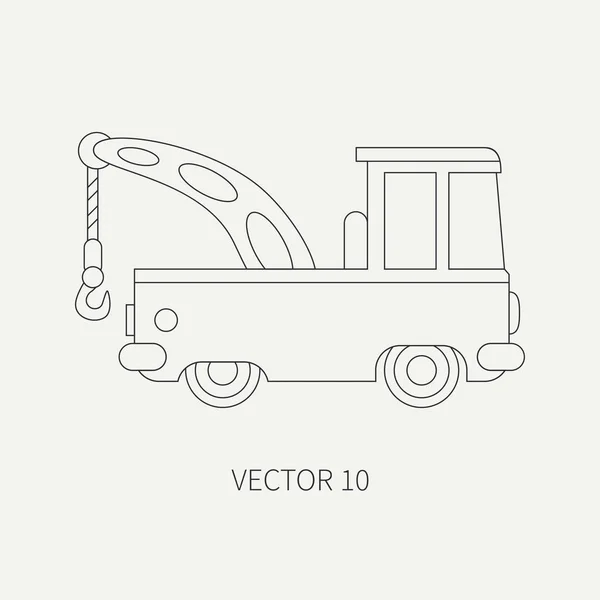 Linie flache Ebene Vektor Symbol Service-Dienstwagen mit Hydraulikkran. Nutzfahrzeug. Cartoon-Stil. Frachtverkehr. Hebebühne. Wartungsschlepp Auto. Straßenillustration und Element für Ihr Design. — Stockvektor