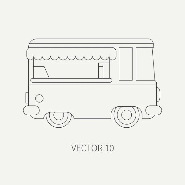 Linie plat vector pictograma mobil cafenea mașină. Vehicul comercial. Desene animate stil vintage. Van. Cafenea fast-food. Mâncare stradală. Gustare. Maşină. Simplu. Childly. Ilustrație și element pentru designul tău . — Vector de stoc