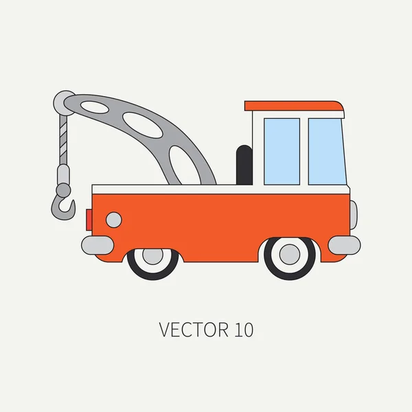 Line flat vector color icon service staff car with hydraulic crane. Commercial vehicle. Cartoon style. Cargo transportation. Hoist. Maintenance tow auto. Road Illustration and element for your design. — Stock Vector
