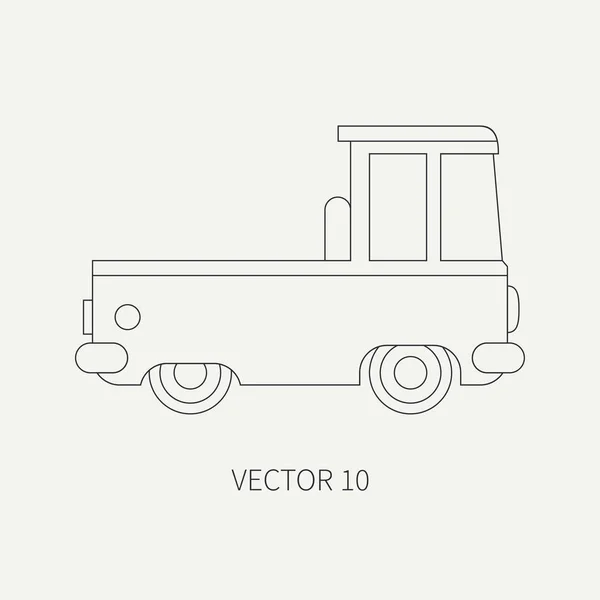 Line flat plain vector icon service car. Коммерческий автомобиль. Мультфильм винтажный стиль. Грузовые перевозки. Грузовик из деревни. Автобус. Всё просто. Холодно. Иллюстрация и элемент дизайна . — стоковый вектор