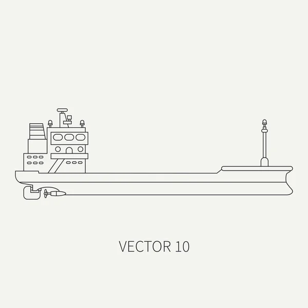 Linie flache Vektor Retro-Symbol Container-Frachtschiff. Handelsflotte. Cartoon-Vintage-Stil. Ozean. Meer. Lastkahn. Kommerziell. Transport. Kapitän. Segeln. Einfach. Illustration und Element für Ihr Design. — Stockvektor