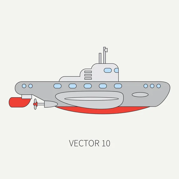 라인 플랫 벡터 색상 아이콘 해군 잠수함입니다. 용감한 군함입니다. 빈티지 스타일 만화. 전쟁입니다. 해군입니다. 바다입니다. 바다입니다. 어 뢰입니다. 갑옷입니다. 소대입니다. 선장입니다. 간단. 일러스트 레이 션 및 디자인에 대 한 요소. — 스톡 벡터