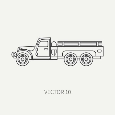 Düz düz vektör simgesi servis personeli açık vücut ordu aracı satır. Askeri araç. Çizgi film vintage tarzı. Taşımacılık. Traktör ünitesi. Çekici oto. Basit. Şekil ve tasarımınız için öğe.