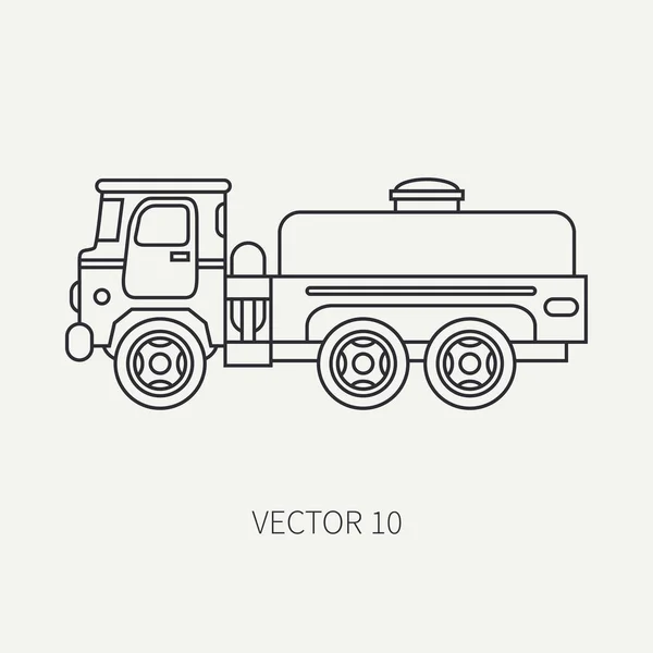 Jalur ikon vektor datar melayani staf pengisian bahan bakar truk tentara. Kendaraan militer. Gaya kartun vintage. Transportasi kargo. Unit traktor. Tow auto. Mudah saja. Ilustrasi dan elemen untuk desain Anda . - Stok Vektor