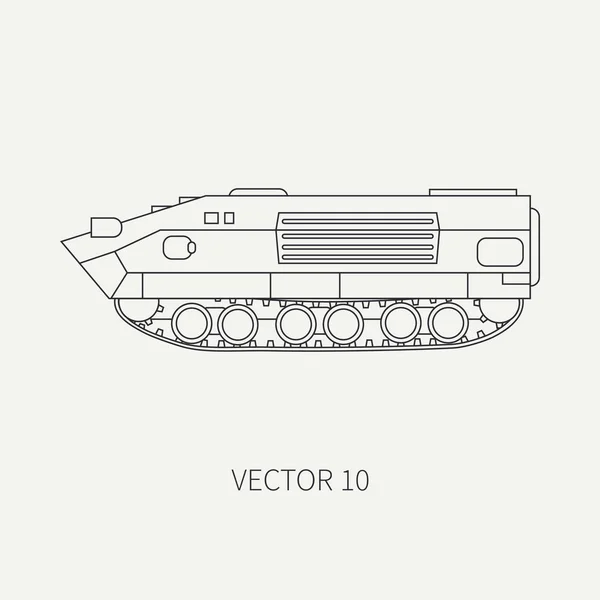 Ligne plat vecteur plat icône infanterie assaut blindé camion de l'armée. Véhicule amphibie militaire. Dessin animé style vintage. Soldats. Unité tracteur. Tow auto. Simple. Illustration et élément pour votre design . — Image vectorielle