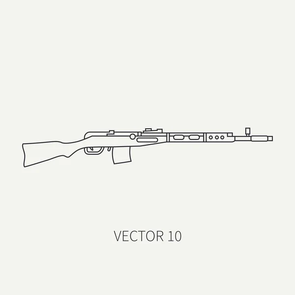 Linha plana vetor simples rifle ícone militar, carabina. Equipamento e armamento do Exército. Arma retro lendária. Estilo dos desenhos animados. Assalto. Soldados. A guerra. Ilustração e elemento para o seu design e papel de parede . — Vetor de Stock