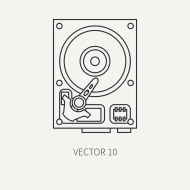 Çizgi düz vektör bilgisayar bölümü simgesi veri depolama hdd. Karikatür tarzı. Dijital oyun ve iş ofis pc masaüstü aygıt. Yenilik Gadget'ı. Plaka. Çizim ve tasarım, duvar kağıdı için öğe