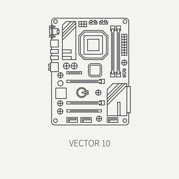 Linea piatta computer vettoriale parte icona scheda madre. Stile cartone animato. Dispositivo desktop per PC da gioco e ufficio digitale. Gadget dell'innovazione. Internet. Illustrazione ed elemento per il vostro disegno, carta da parati . — Vettoriale Stock