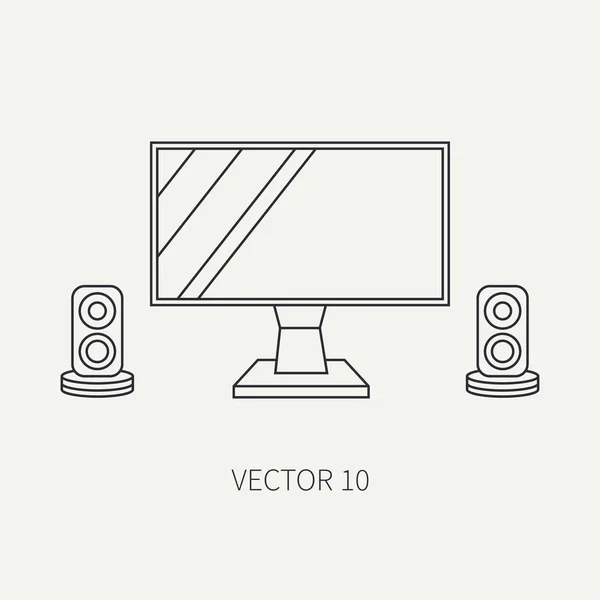 Linha plana vetor ícone parte do computador lcd monitor. Estilo dos desenhos animados. Jogos digitais e escritório de negócios dispositivo desktop pc. Dispositivo de inovação. Alto-falantes. Ilustração e elemento para o seu design, papel de parede . — Vetor de Stock