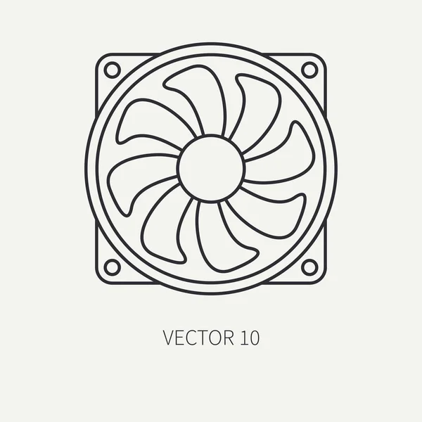 Linie flacher Vektor Computerteil Symbol Lüfter. Cartoon-Stil. Digital Gaming und Business Office PC Desktop-Gerät. Innovationsgadget. Hardware. Illustration und Element für Ihr Design, Tapete. — Stockvektor