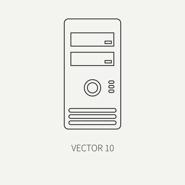 Linha plana vetor computador parte ícone habitação corpo. Estilo dos desenhos animados. Jogos digitais e escritório de negócios dispositivo desktop pc. Dispositivo de inovação. Hardware. Ilustração e elemento para o seu design, papel de parede . — Vetor de Stock