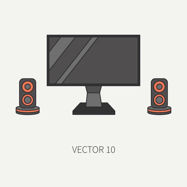 Linha plana cor vetor ícone parte do computador lcd monitor. Desenhos animados. Jogos digitais e escritório de negócios dispositivo desktop pc. Dispositivo de inovação. Alto-falantes. Ilustração e elemento para o seu design, papel de parede . — Vetor de Stock