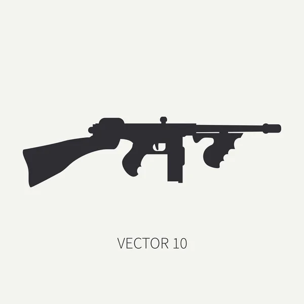 Silhouette. Line flat vector military icon - machine gun. Army equipment and armament. Legendary retro weapon. Cartoon. Assault. Soldiers. War. Illustration and element for your design and wallpaper. — Stock Vector