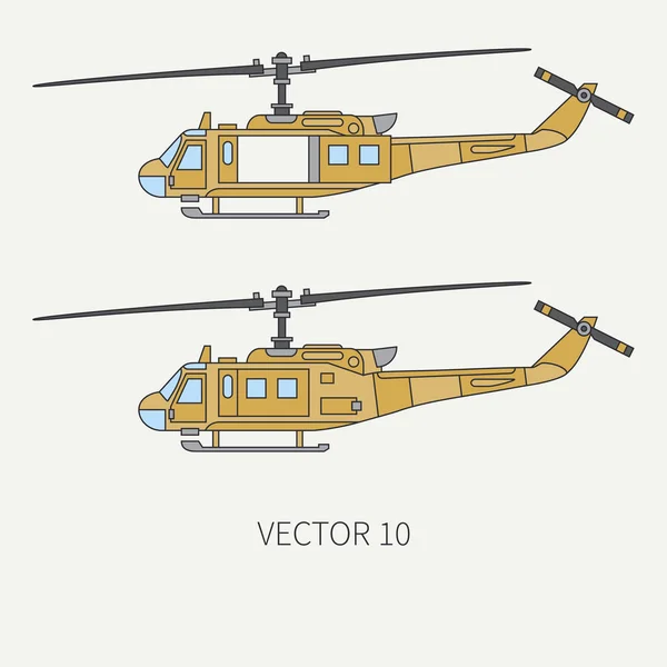 Vonal Szalagkábel, színes, vector icon set, turbólégcsavaros katonai szállítási helikopter. Hadsereg berendezések és a fegyverkezés. Retro helikopter. Rajzfilm. Katonák támadás. Ábra és a design, a háttérképet elem. — Stock Vector