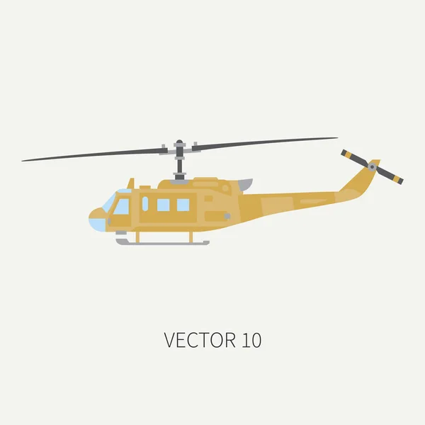 Plain flat color vector icon military turboprop transportation helicopter. Army equipment and armament. Retro copter. Cartoon. Assault soldiers. War. Illustration, element for your design, wallpaper. — Stock Vector