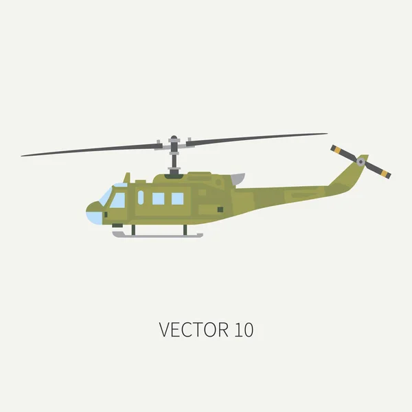 Plain flat color vector icon military turboprop transportation helicopter. Army equipment and armament. Retro copter. Cartoon. Assault soldiers. War. Illustration, element for your design, wallpaper. — Stock Vector