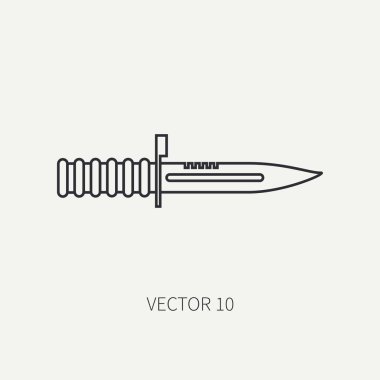Satırı düz vektör askeri simgesi - süngü bıçak. Ordu donatım ve silahlar. Karikatür tarzı. Ordu. Saldırı. Askerler. Donatma. Mühimmat. Vektör çizim ve tasarım ve duvar kağıdı eleman.