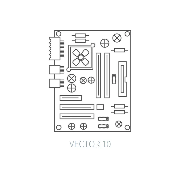 Lapos vonal vektor számítógép ikonja - alaplap. Rajzfilm stílusú. Illusztráció és az elem a design. Egyszerű. Fekete-fehér. PC-gyűjtemény. Ez elektronikus számítástechnikai rendszerek. Szerver. Adatok. Chip. — Stock Vector