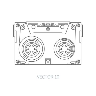 Çizgi düz vektör simgesi audiocassette. Hippi tarzı. Ses. Müzik. Ses. Retro. Manyetik bant. Analog çoklu ortam teknolojisi. Eğlence. Resimde doku tasarım, duvar kağıdı için.