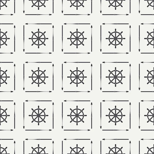 Direksiyon simidi ve zıpkın ile deniz sorunsuz arka plan deseni. Vektör çizim doku tasarım, duvar kağıdı için.