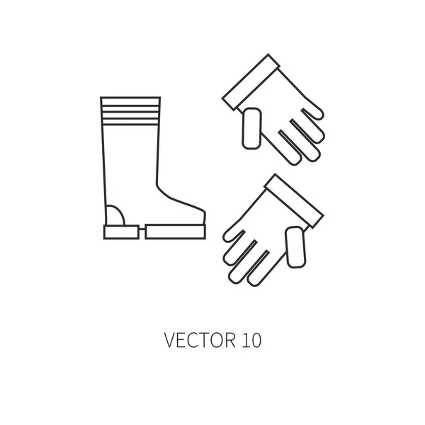 Línea plana vector icono herramienta de jardín - guantes de jardinería y botas. Estilo de dibujos animados. Ilustración vectorial y elemento para su diseño y fondo de pantalla . — Vector de stock