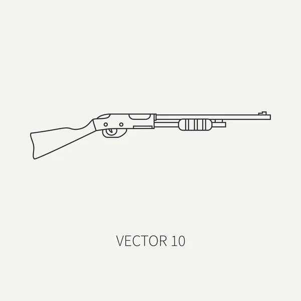 Linha de caça vetorial plana e acampamento ícone espingarda, rifle. Equipamento Hunter, armamento. Estilo de desenho animado retrô. Viagem de vida selvagem. Camuflagem. Floresta. Natureza. Ilustração e elemento para o seu design, papel de parede — Vetor de Stock