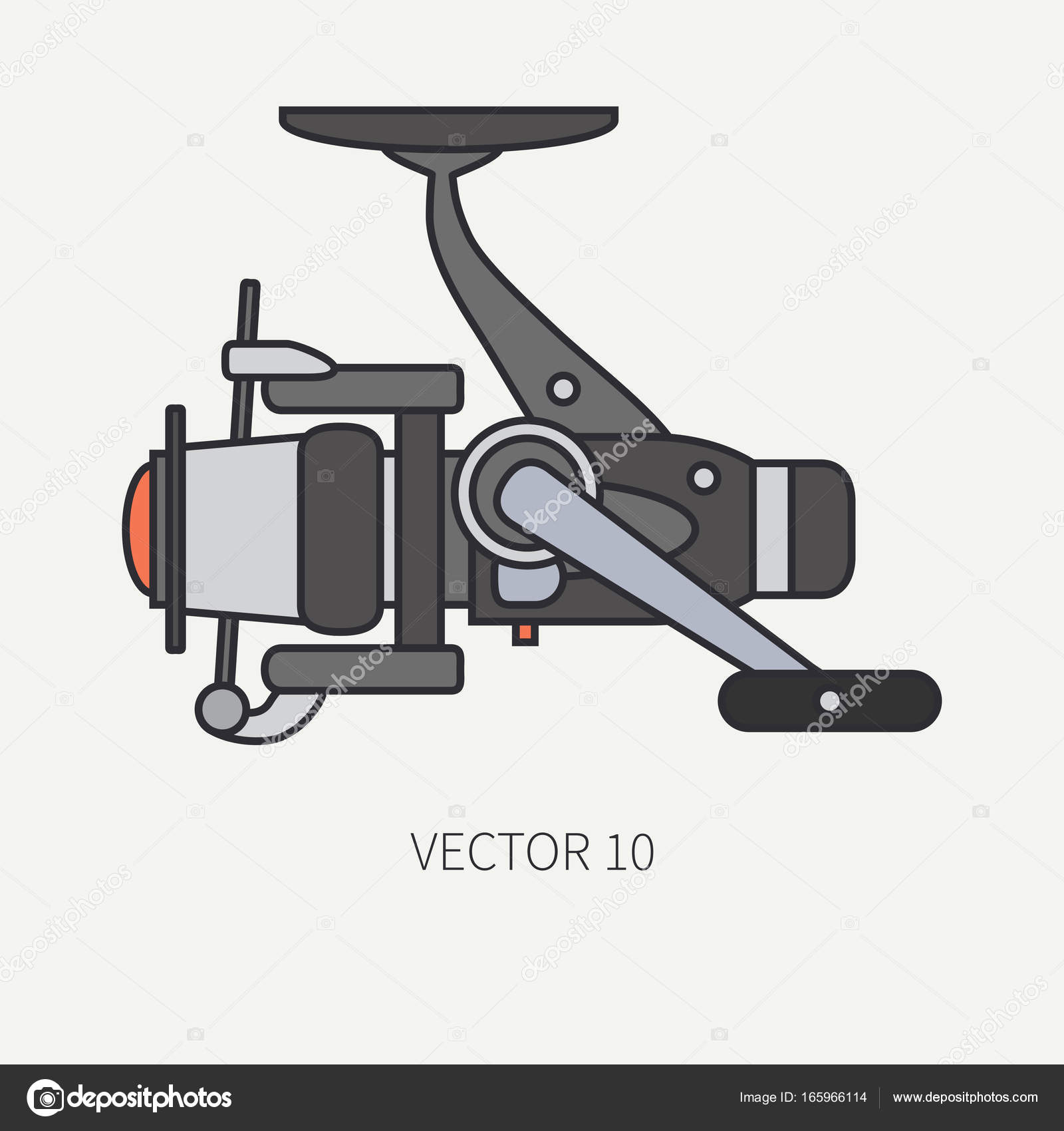 Linea colore piatto vettoriale fisher e bobina di Pesca Campeggio icona Attrezzatura del pescatore Stile retr² dei cartoni animati Viaggio di vacanza