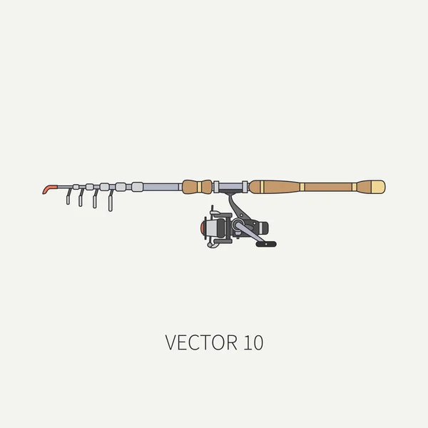 Çizgi düz renk vektör fisher ve kamp simgesi Olta Makarası ile. Balıkçı ekipman. Retro karikatür tarzı. Tatil seyahat. İplik. Tekne. Çizim ve tasarım ve duvar kağıdı eleman.