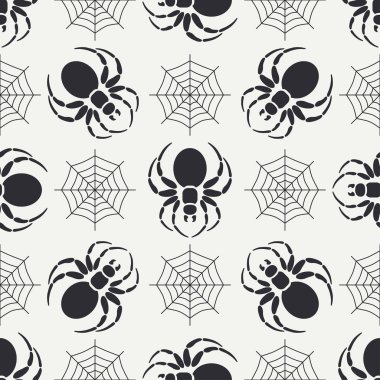 Kara dul örümceği sorunsuz yaban hayatı fauna desenle düz tek renkli vektör. Basitleştirilmiş. Karikatür tarzı. Böcek. Web. Entomoloji. Doğa. Yırtıcı hayvan. İllüstrasyon, öğe tasarım duvar kağıdı için.