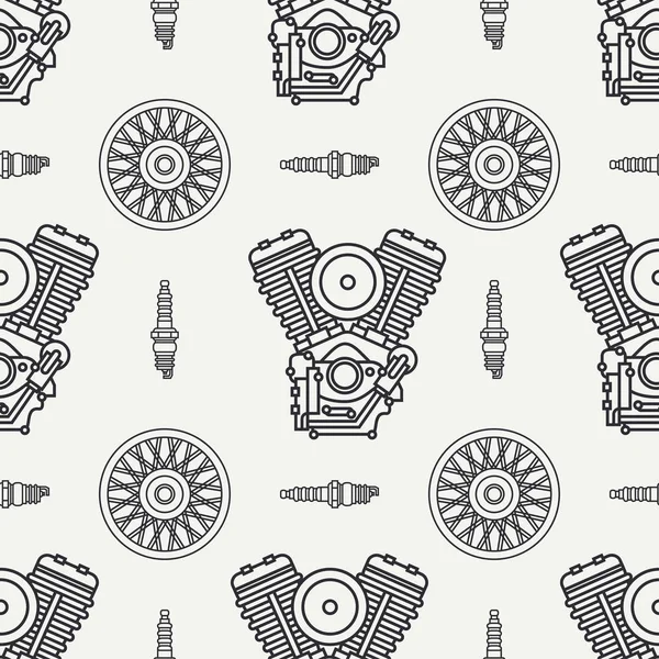 Satır seamless modeli motosiklet klasik motor v güç motor, tekerlek vektör. Efsanevi retro. Çizgi film. Motorcu motoclub. Benzinli motor. Buji. İllüstrasyon, öğe için tasarım ve duvar kağıdı.
