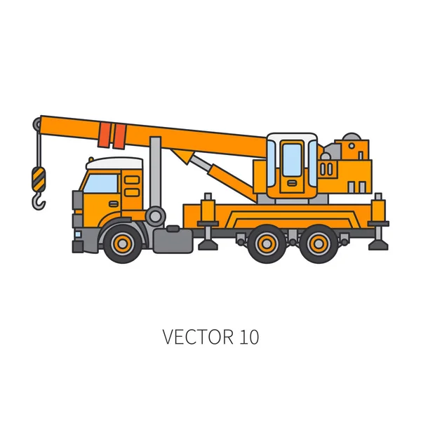 Cor plana vetor ícone construção máquinas caminhão auto guindaste. Estilo industrial. Elevador de carga corporativa. Transporte comercial. A construir. Negócios. Engenharia. Diesel. Desenho ilustrativo —  Vetores de Stock