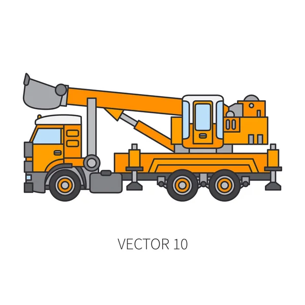 Color flat vector icon construction machinery truck excavator. Industrial style. Corporate cargo delivery. Commercial transportation. Building. Business. Engineering. Diesel. Illustration for design. — Stock Vector