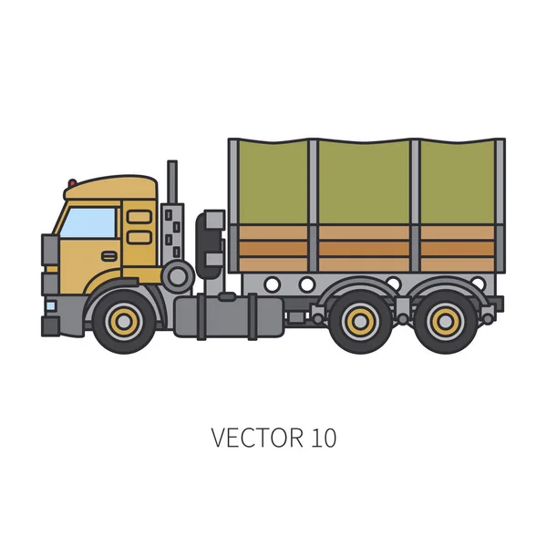 Color flat vector icon construction machinery truck wagon. Industrial style. Corporate cargo delivery. Commercial transportation. Building. Business. Engineering. Diesel power. Illustration for design — Stock Vector