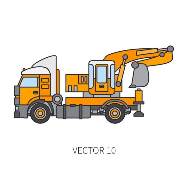 Farbe flache Vektor Symbol Baumaschinen LKW-Bagger. industriellen Stil. Corporate Cargo Delivery. kommerziellen Transport. Gebäude. Geschäft. Ingenieurwesen. Diesel. Illustration für Design. — Stockvektor