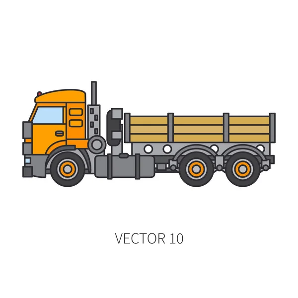 Color flat vector icon construction machinery truck tipper. Industrial style. Corporate cargo delivery. Commercial transportation. Building business. Engineering. Diesel power. Illustration for design — Stock Vector