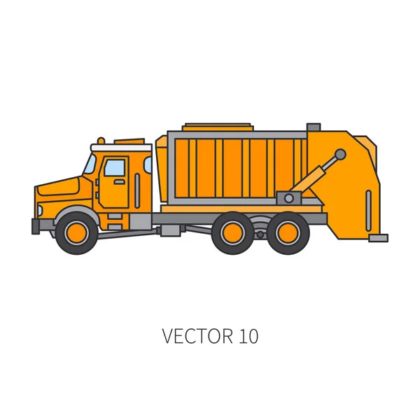 Color flat vector icon construction machinery garbage truck tipper. Industrial style. Corporate cargo delivery. Commercial transportation. Dump recycling. Business. Diesel power. Illustration design. — Stock Vector