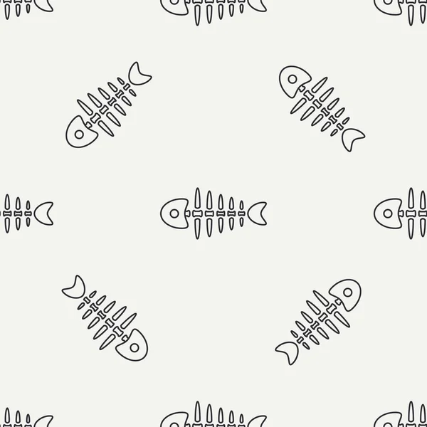 Flat line monochrome vector seamless pattern ocean fish bone, skeleton. Simplified retro. Childish cartoon style. Skull. Sea doodle art. Background. Illustration and element for your design, wallpaper — Stock Vector